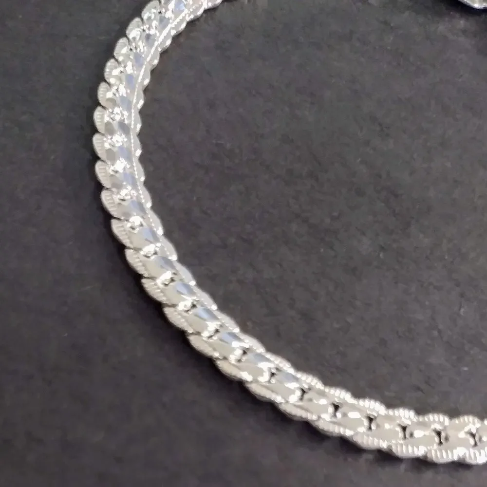 925 Silver Necklace Bracelet Set Cuban Snake Chain Men's Vtg Fashion Gift